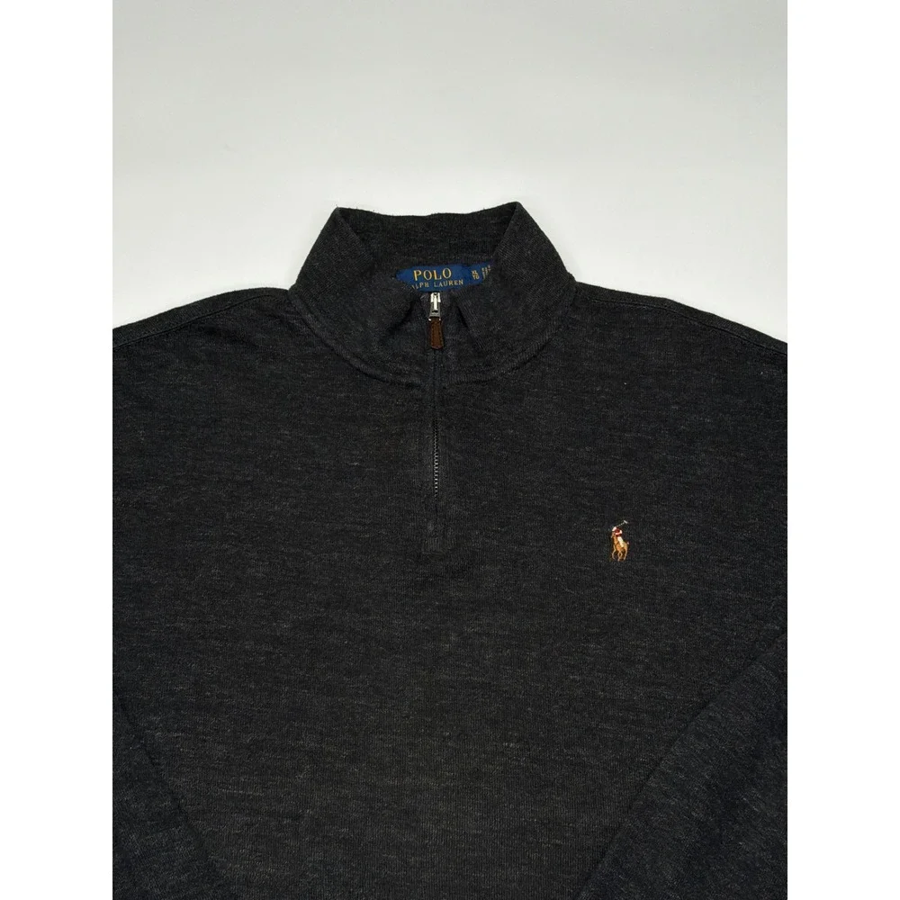 Polo Ralph Lauren Men's Charcoal Heather 1/4 Zip Long Sleeve Pullover Sweater XL